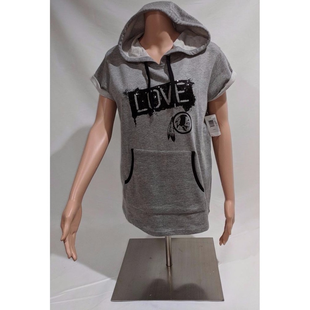 NFL Girl's Small Washington Redskins Cut‑Off Sequin LOVE Hoodie Sweatshirt NEW
